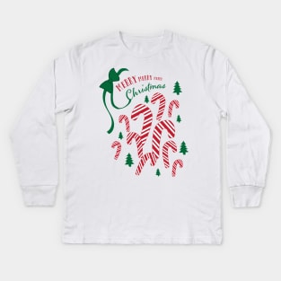 Candy Cane Merry Christmas! Kids Long Sleeve T-Shirt